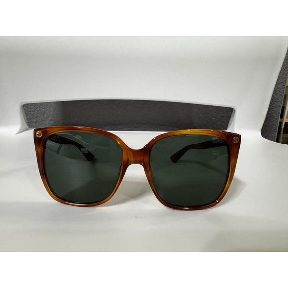 GUCCI GG0022S-002 Women's Cateye Sunglasses Havana Tortoise Gold Logo/Green 57mm - Picture 2 of 15